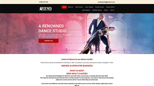 Screenshot of the Keenes Dance Studio website
